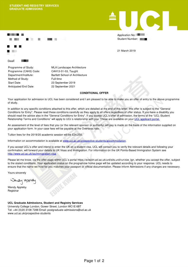 捷报 | 恭喜W同学获得伦敦大学学院录取！