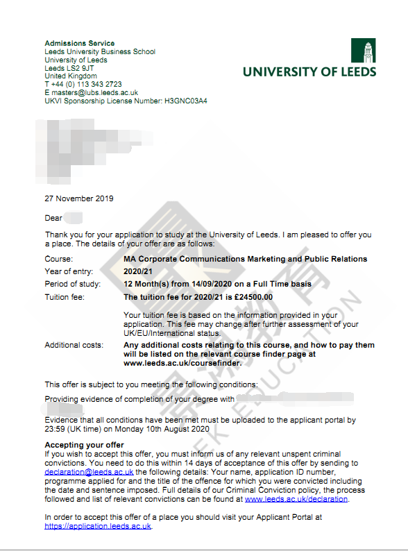 成功案例 | 恭喜Y同学获英国利兹大学录取