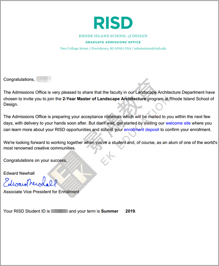 恭喜U同学获得美国罗德岛设计学院录取！