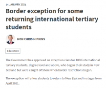 新西兰从4月起批准千名留学生入境，谁符合要求？